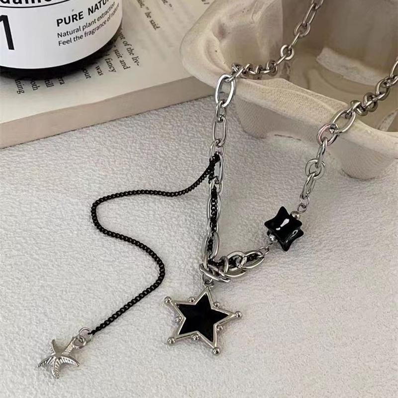 Gothic Punk Black Color Star Pendant Tassel Necklace Suitable For Men And Women Hip-hop Creative Daily Jewelry Gifts