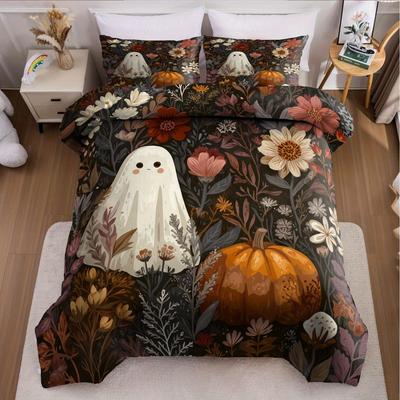 3pcs Halloween Pumpkin Monster Duvet Cover Set Without Core, Quilt Cover with 2 PillowcasesSoft and Machine Washable