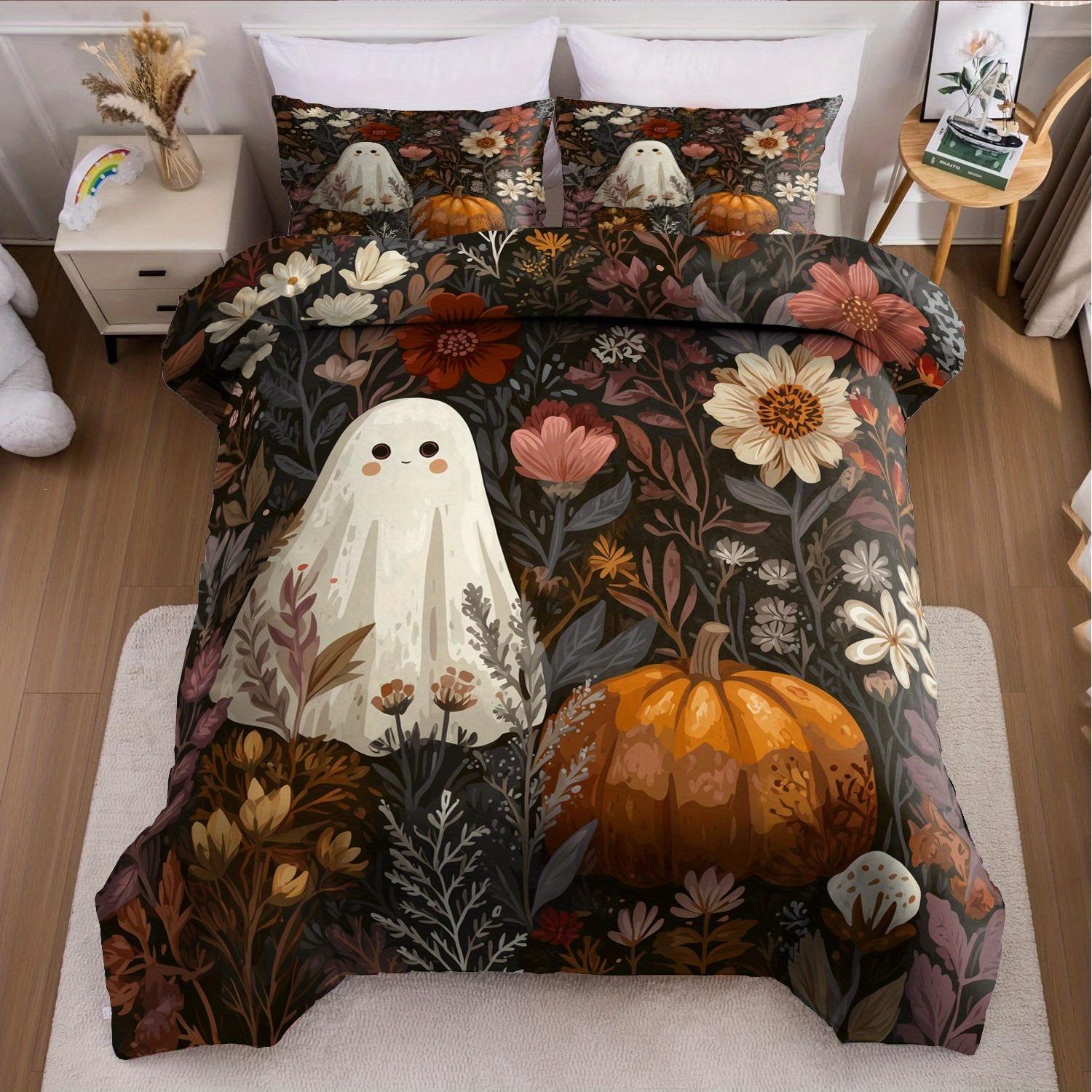 

3pcs Halloween Pumpkin Monster Duvet Cover Set without Core Quilt Cover with 2 PillowcasesSoft and Machine Washable EU Twin(135x200cm)