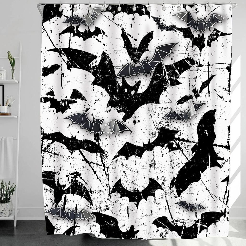 Horrific Shower Curtains Halloween 3D Print Fabric Pastel Waterproof Bathroom Curtain Pumpkin Bat Print Home Decor with Hooks
