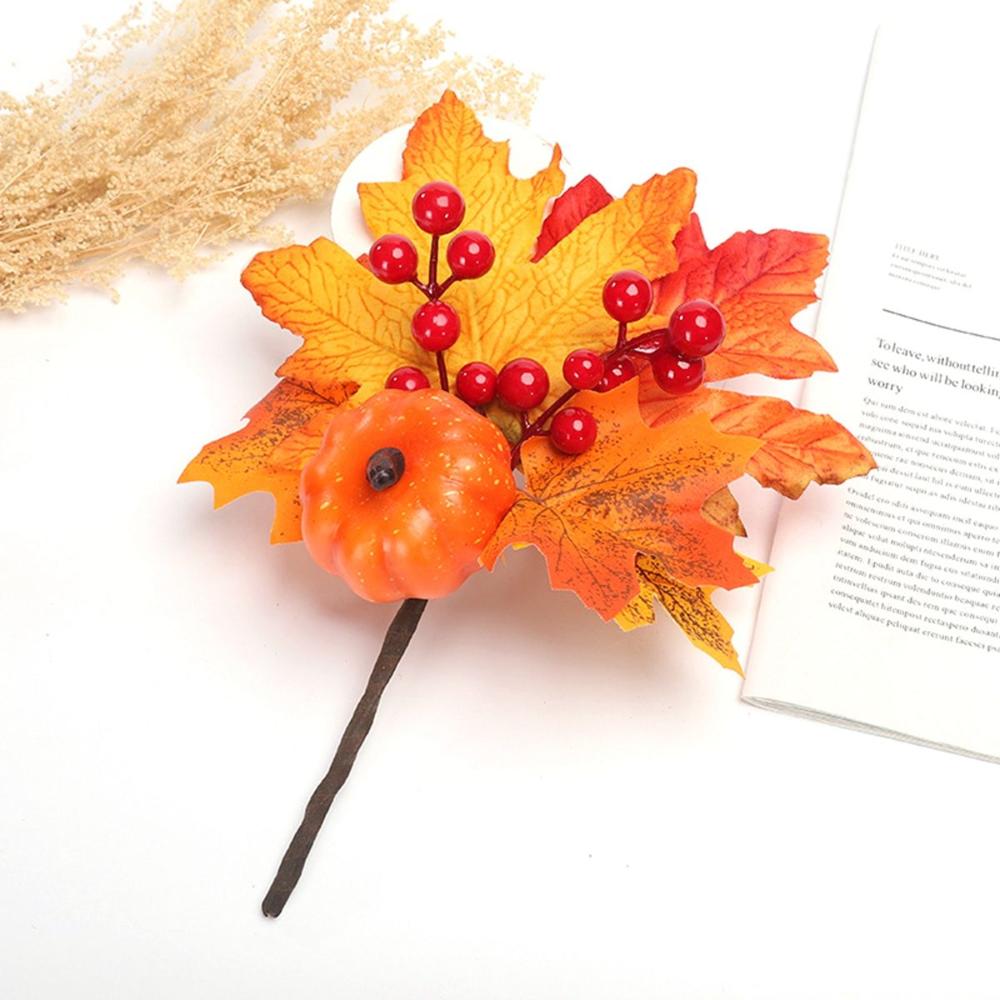 Home Autumn Decoration Christmas Fall Artificial Maple Leaves Berry Stem Faux Branches Fake Pumpkin