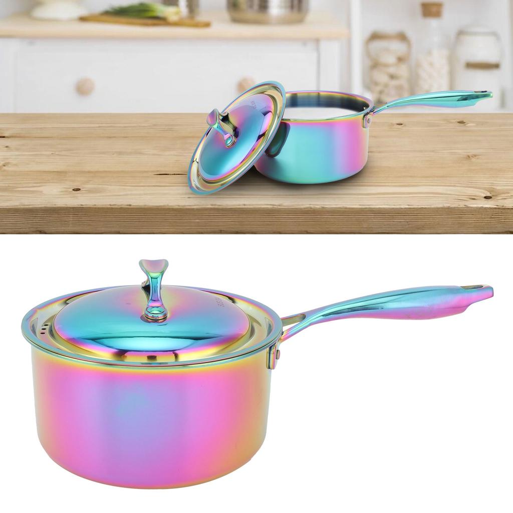 Stainless Steel Thickened Milk Pot with Lid Compound 3‑Layer Bottom Complementary Food Pot