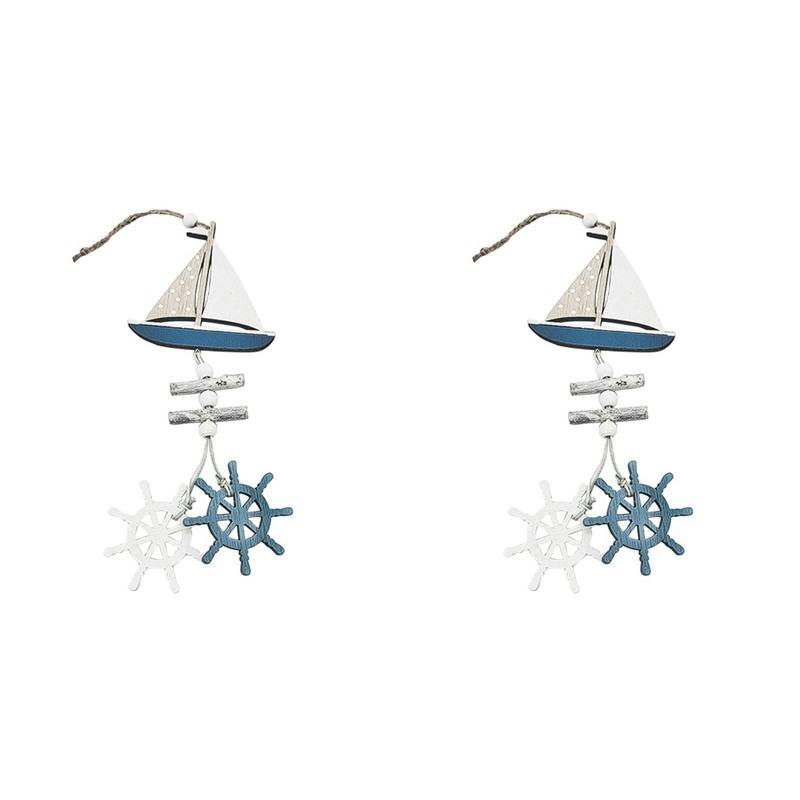 

2X Marine Style Wooden Pendant Ocean Wind Crafts Small Boat Innovative Accessory Wall Hanging Decoration-A