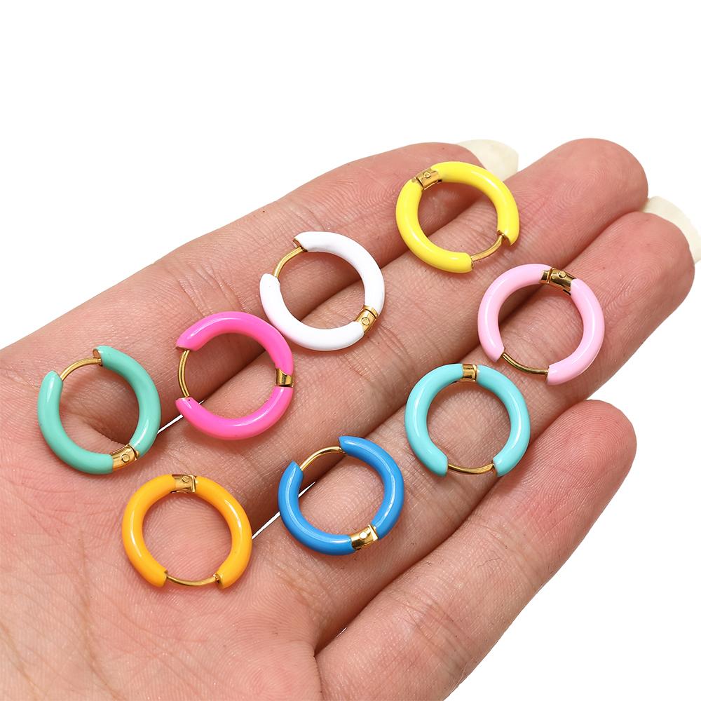 1 Pair Stainless Steel Candy Color Enamel Hoop Earrings Women Kids Earrings Gifts Fashion Children Jewelry Huggie Wholesale
