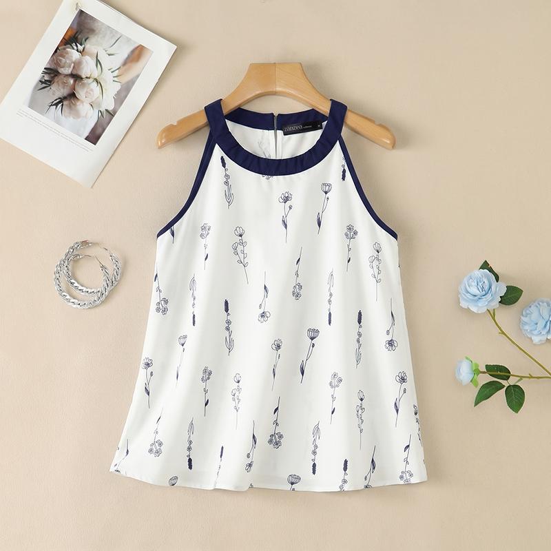 ZANZEA Women Summer Round Neck Casual Sleeveless Print Tank Tops