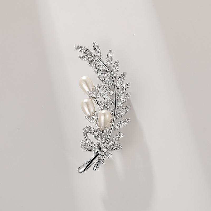 Аксессуары Haute Couture Брошь  Пшеница  Циркон Натуральный Жемчуг Брошь  Лист  Аксессуары для DIY Булавка