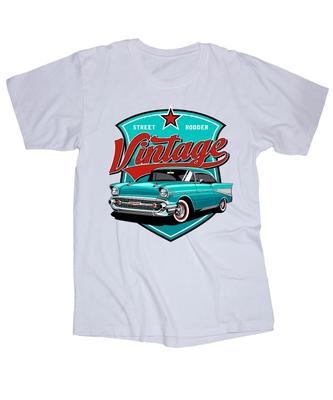 Vintage Classic Car White T-shirt Street Rod Chevy Ford GMC Buick Chrystler