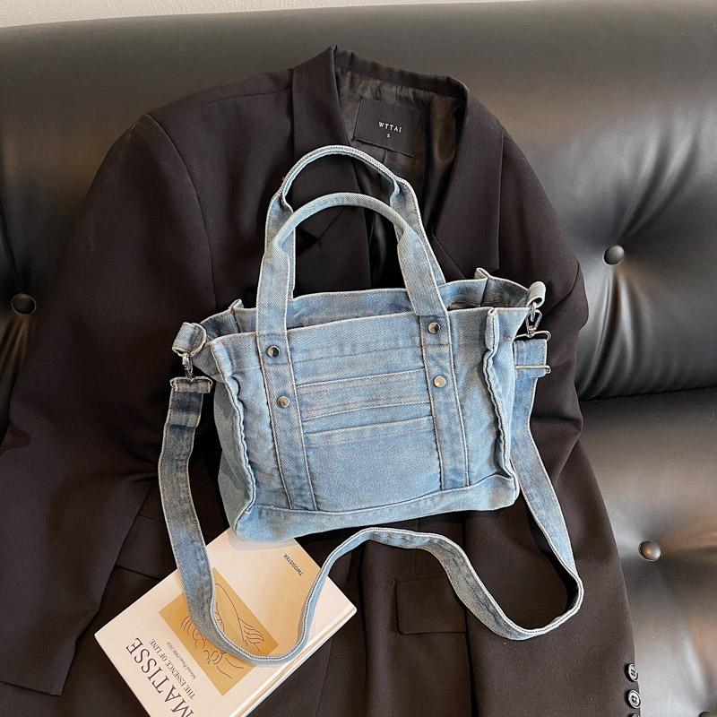 Denim Handtasche Damen Einfarbig Umhängetasche Pendler Schultertasche