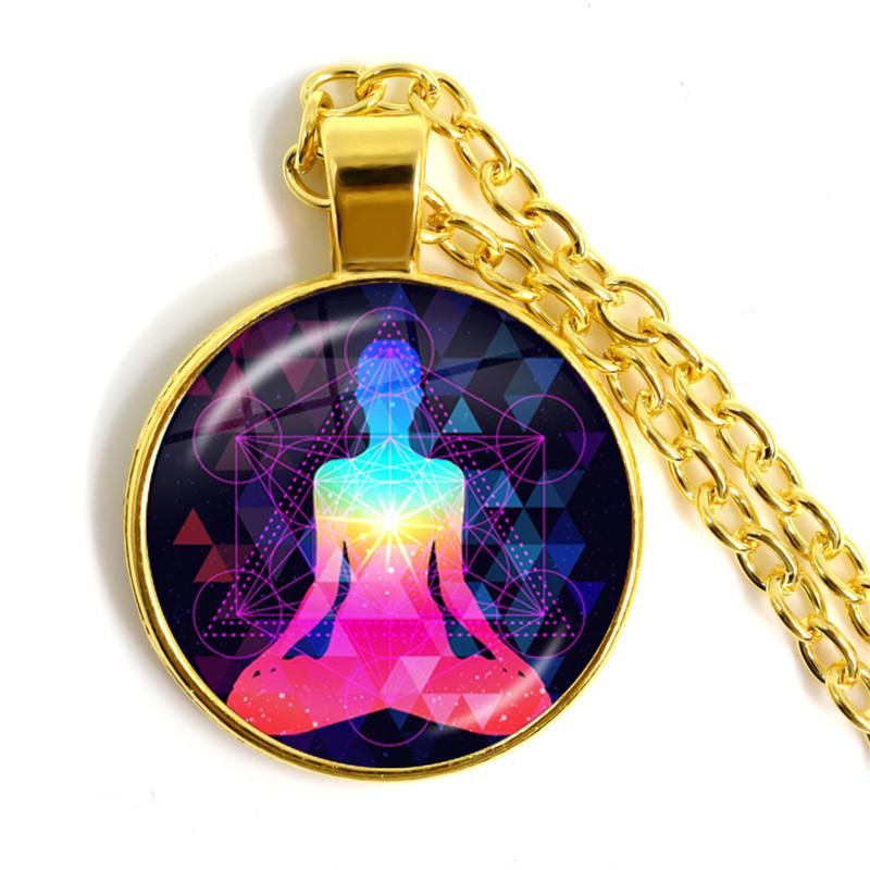 Seven Chakra Reiki Healing Necklace, Buddha Image Yoga Meditation Pendant, Spiritual Hope Jewelry Chain, Personalized Necklace, Gift