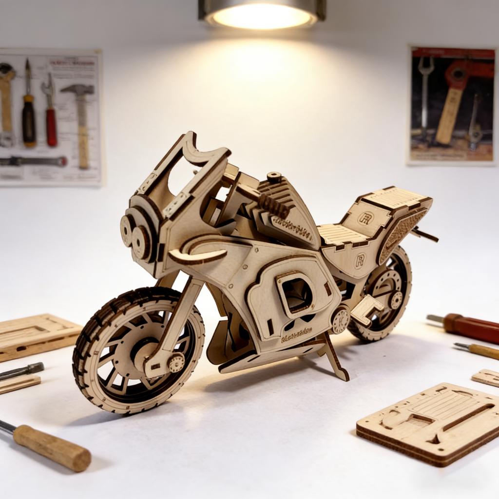 3D Wooden Motorcycle Puzzle Miniature : The Perfect Holiday Present Ideal for Halloween Christmas Plus Birthdays