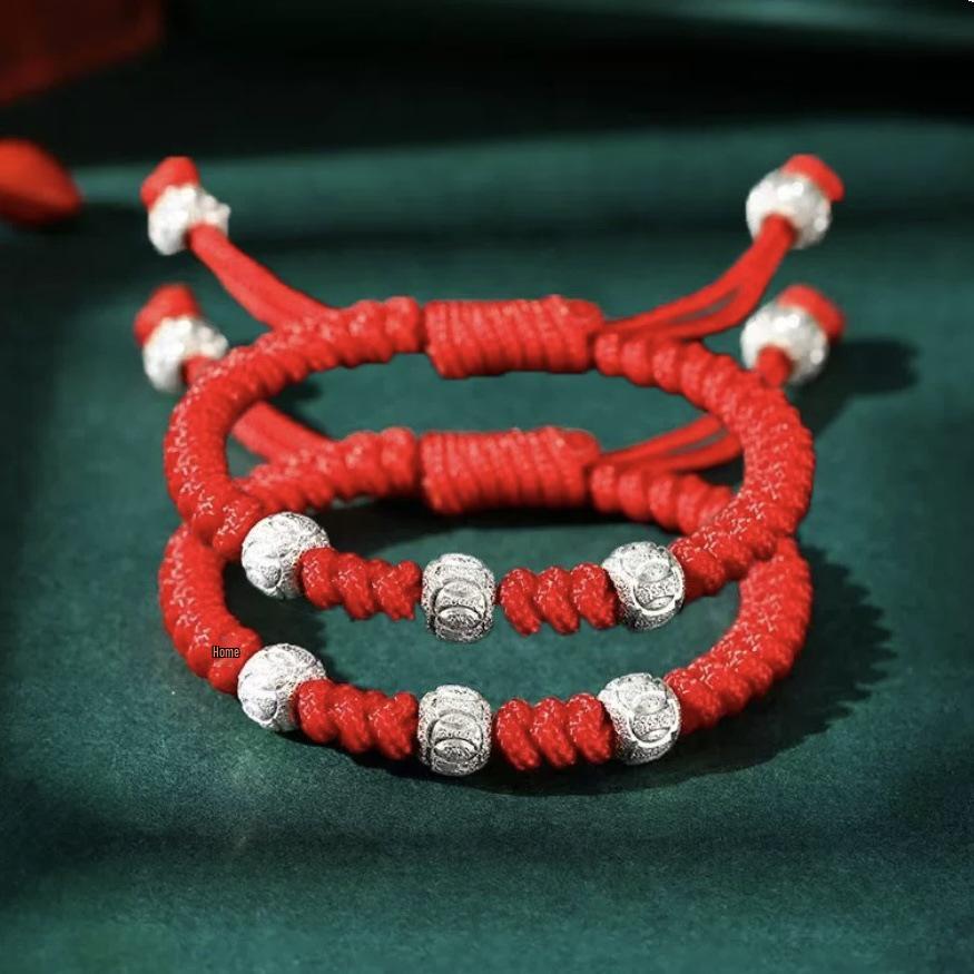 Baby-Style 999 Sterling Silver Chinese Na Fu Handwoven Red Rope Bracelet for Women
