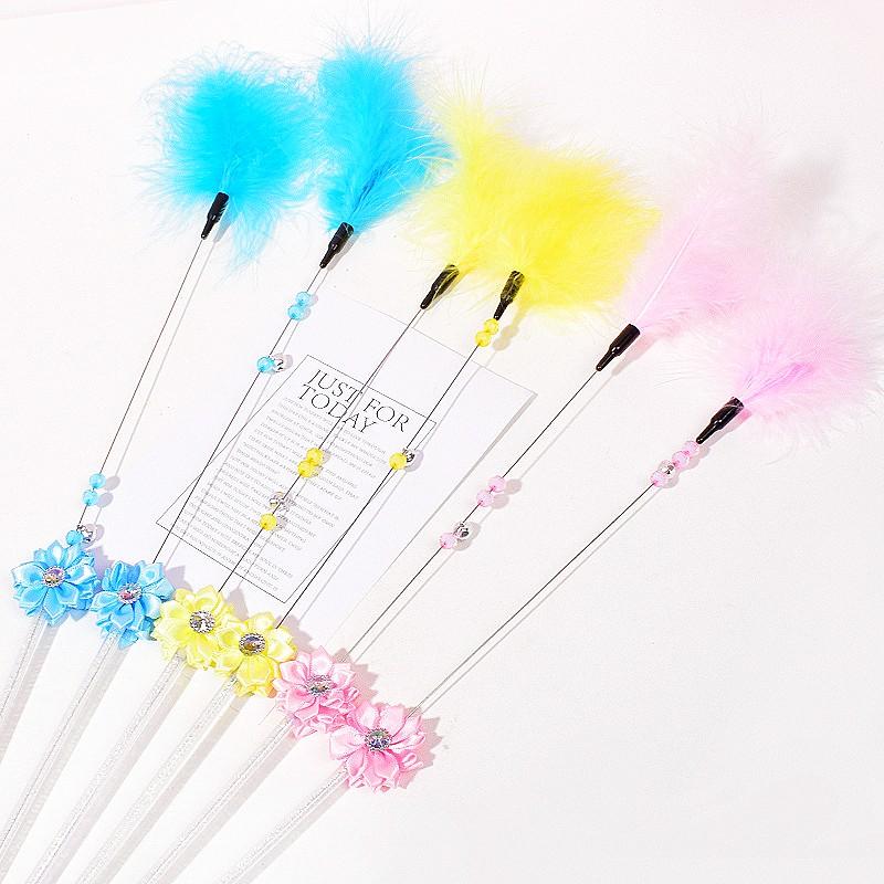 Cat Toy Feather Cat Toys Interactive Bite-resistant Steel Wire Kitten Toy with Bell Long Handle Toys for Cats Stick Pet Products
