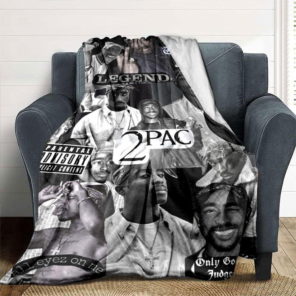 1pc 2PacHip Hop Blanket Soft Lightweight All Season Multi Purpose Throw for Sofa, Bed, Office & Picnics, French Style with Iconic Album Art & Quotes