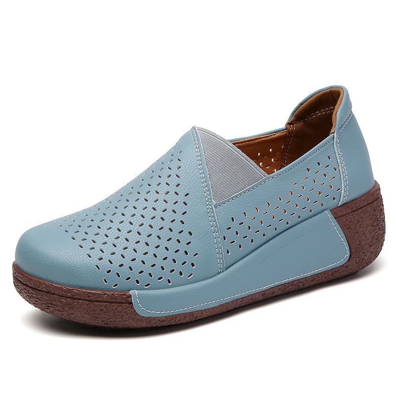 Waterproof Women's Casual Walking Shoes Wedge Heels Genuine Leather Platform Shoes Ladies Rocker Shoes