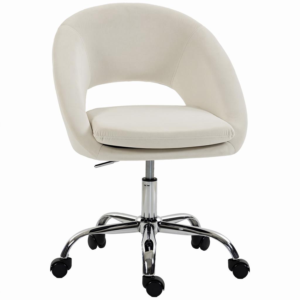 Velvet Desk Chair, Modern Office Chair with Height-Adjustable, Wheels, for Home Study Bedroom, Cream