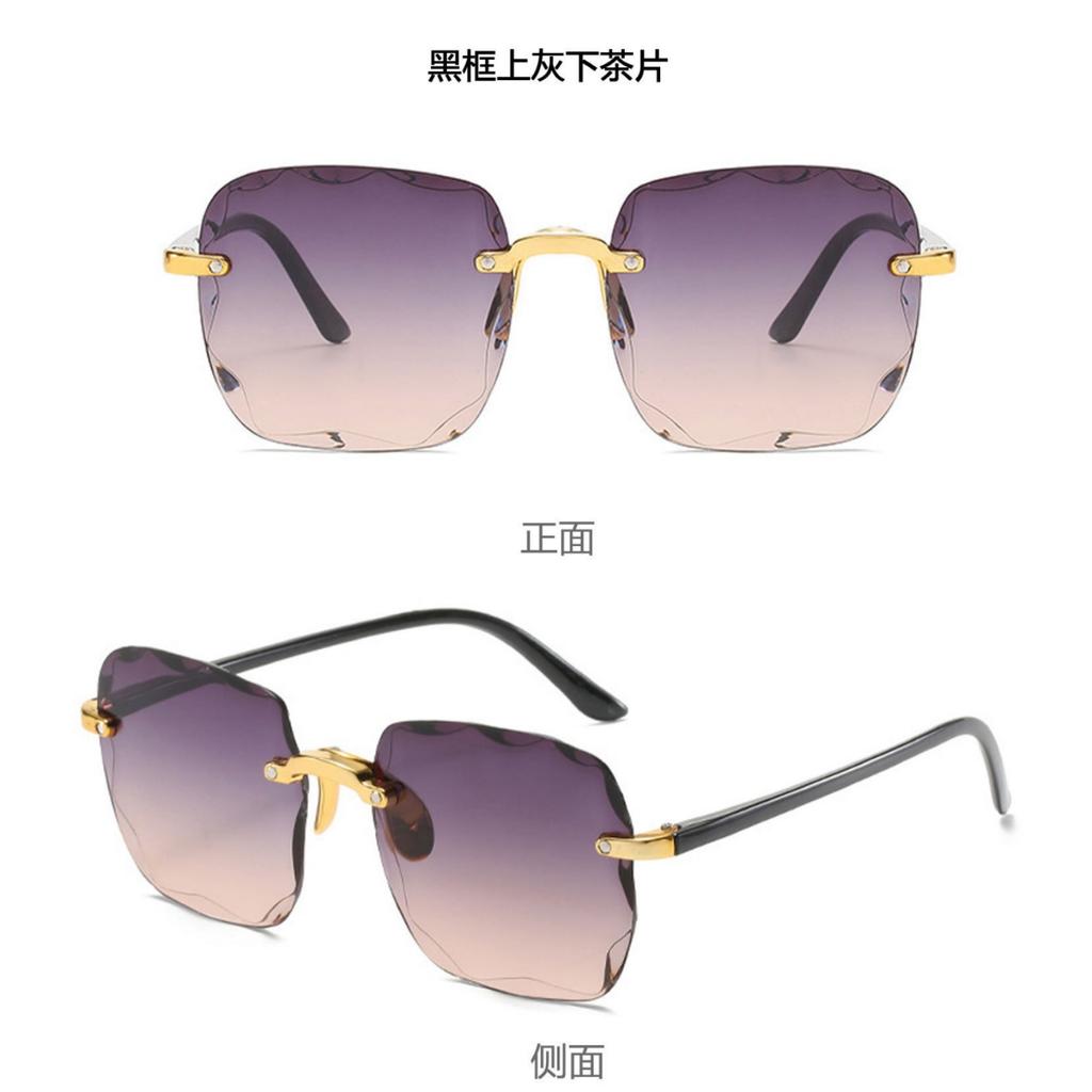 Trend Gradual Change Sunglasses Retro Fashion Glasses Women Ins Two-Color Frameless Square Sunglasses