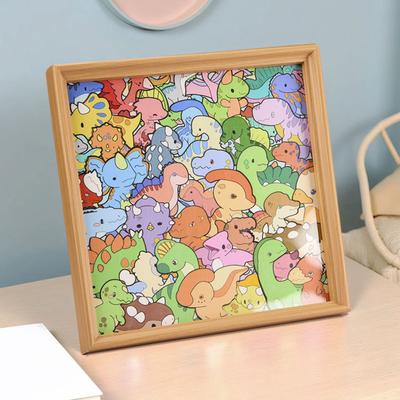 DIY Dinosaur Wooden Coloring Puzzle with Frame Pens 2-in-1 Coloring Irregular Jigsaw Puzzle Craft Kit 3D Puzzle Photo Frame Ornament Decoration