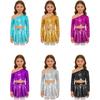Top cu paiete pentru fete, cu un umăr, mânecă lungă, talie elastică, fustă tutu metalică, costum de dans jazz
