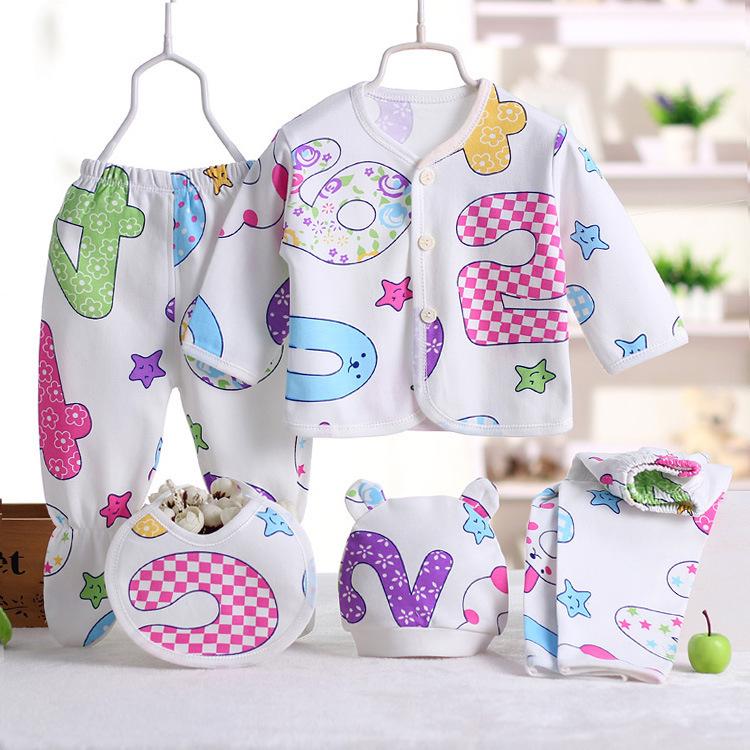 5 Pcs Newborn Boys Girls Soft Underwear Animal Print Shirt and Pants Cotton Clothing