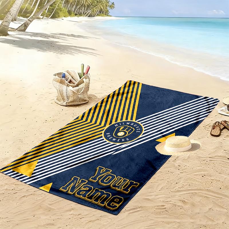 Name Custom Milwaukee Brewers Print Beach Towel, Large Soft Quick Dry Towel for Beach Camping Swimming