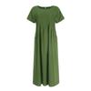Women's Fashion Solid Color Round Neck Pocket Pleated Short Sleeve Cotton And Linen Dress