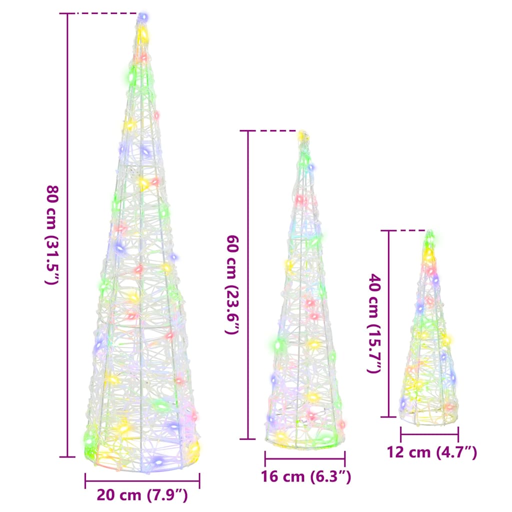 Christmas Tree 3 pcs Multicolored 20 x 20 x 80 cm Acrylic