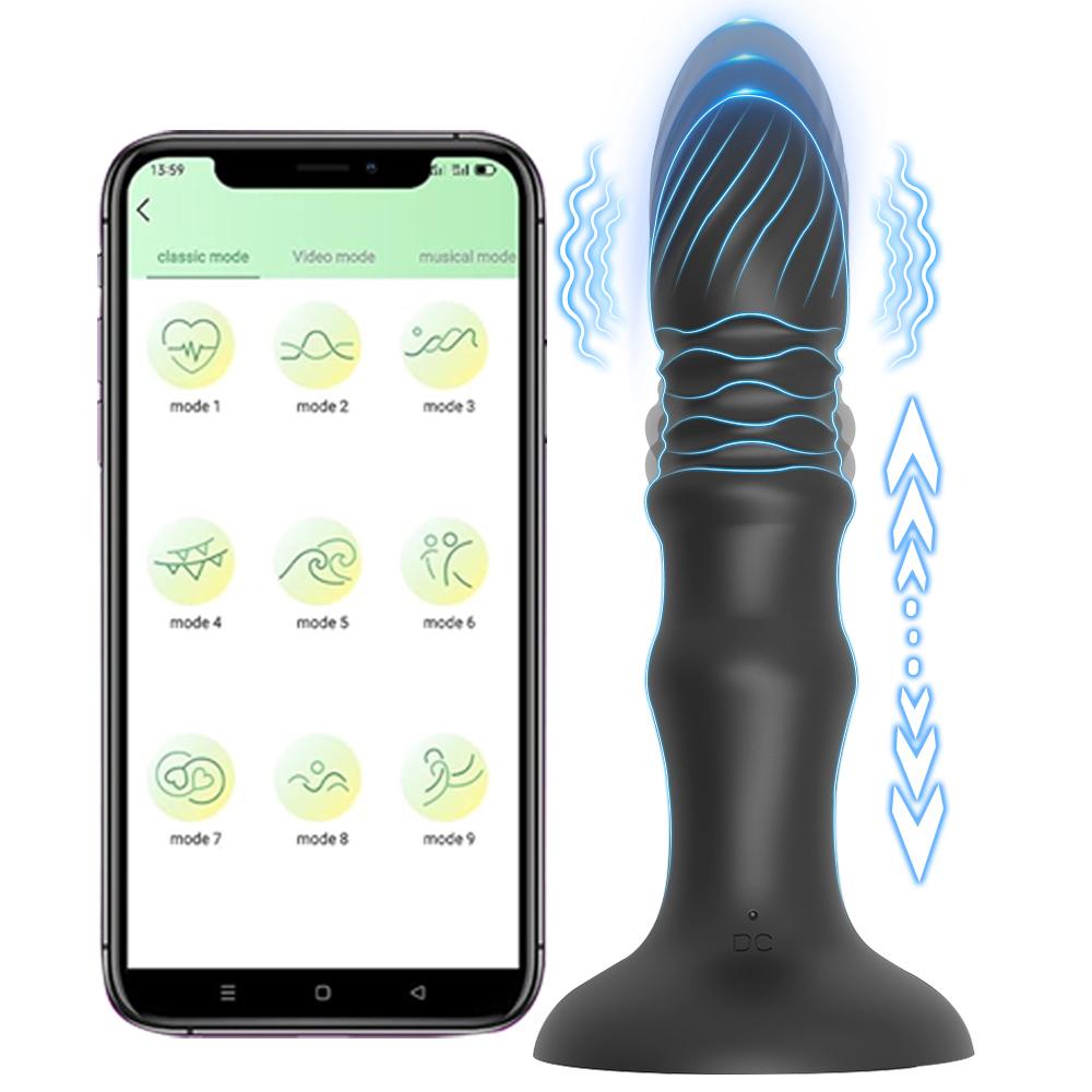 Male Thrusting Prostate Massager APP Control Vibrator Telescopic Butt Plug Suction Cup Dildo Masturbator Sex Toys for Couple