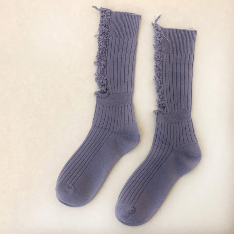 Women Gothic Ripped Holes Crew Socks Ribbed Knitted Harajuku Punk Hip Hop Skateboard Middle Tube Hosiery Streetwear