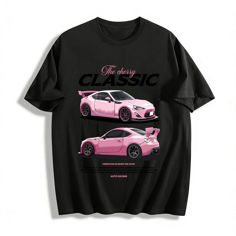 

The Cherry Classic JDM Pink Sports Car Print T-Shirt For Auto Racing Culture Fans Streetwear Pure cotton T-shirt XXS