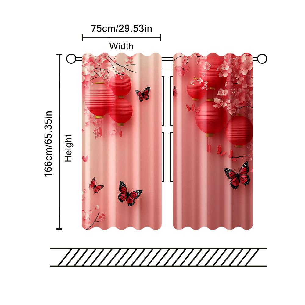 2 Pcs, Filtering Curtains (excluding Rods, Non-movable, Without Batteries) A China New Year for Use In Bedrooms and Living Rooms