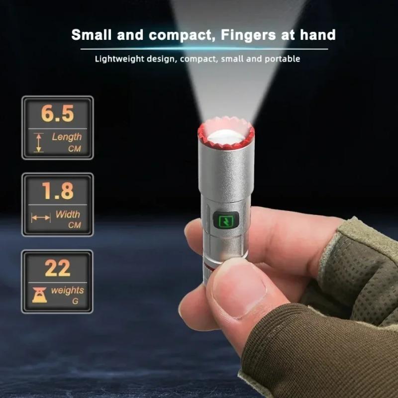 Multifunctional Mini Necklace LED Flashlight Pocket Aluminum Alloy Small Torch Type-C Rechargeable Emergency Lighting Torch