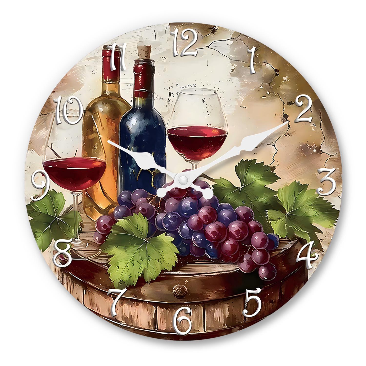 High-Standard-Quality Vintage High-Quality Elegant High-Quality Wine High-Quality Pattern High-Quality Wooden High-Quality Wall High-Quality Clock (as the picture,12 Inches)