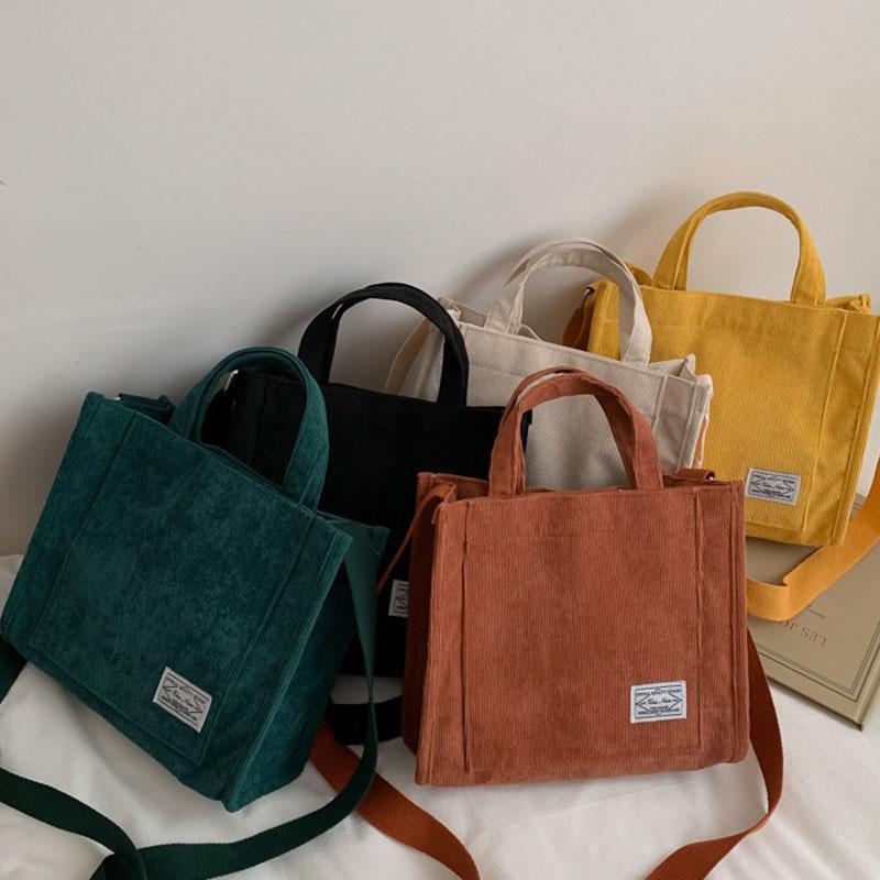 Ladies Corduroy Canvas Shoulder Crossbody Handbag Small Square Bag Stylish Trendy Women's Handbag for Casual Use