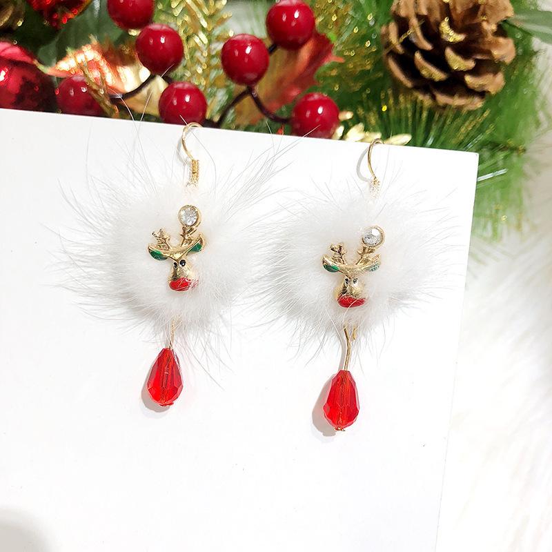 

Elegant Santa Plum Blossom Earrings with Feather and Red Crystal Accents