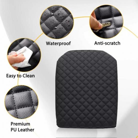 Black Center Seat Bucket Console Lid Armrest Pad Cover Fits Ford F150 -2024