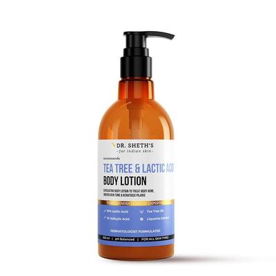 Dr. Sheth's Tea Tree & Lactic Acid Body Lotion 300 Ml | Exfoliating, Moisturizing, Non Sticky Skin Care
