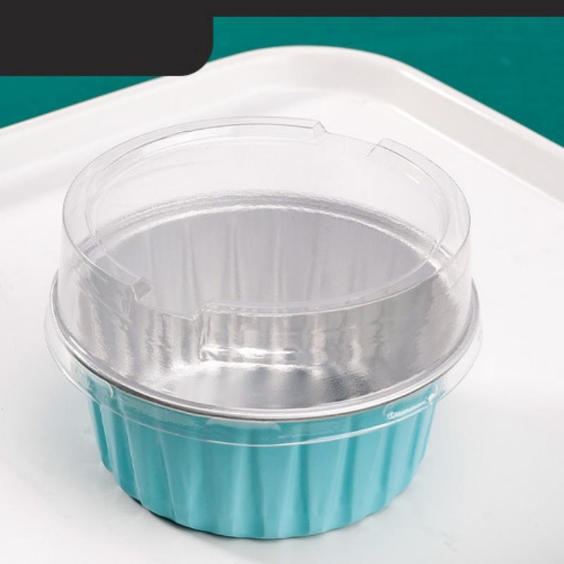 50pcs Set Disposable Dessert Cups with Lids - Pudding Cup Cake Shrimp Pulling Egg Mold Air Frying Pot Special Bowl Oven Tin Foil