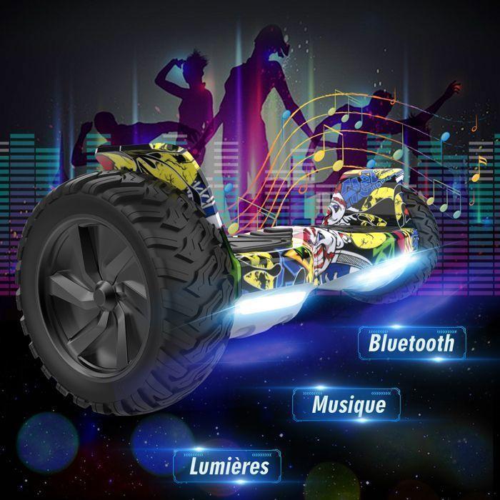 Hoverboard 8,5 pouces Hummer Tout Terrain LED Bluetooth avec Moteur Puissant Cadeau iéal Hip-hop