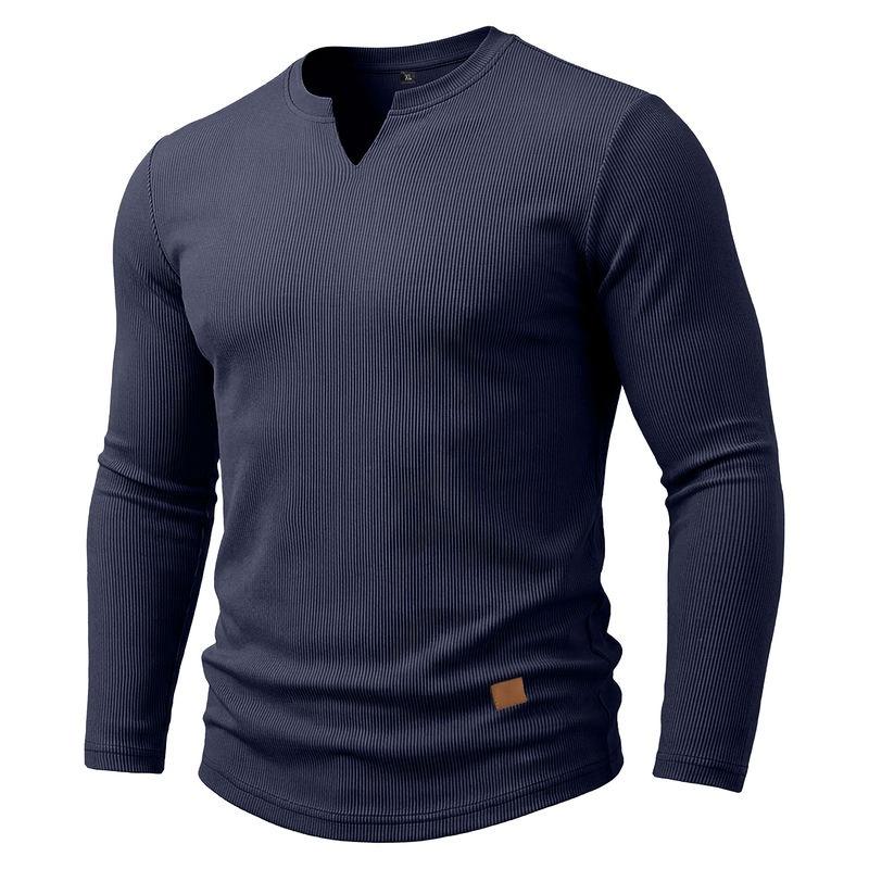 Mens Long Sleeve V Neck Casual T Shirt Basic Top