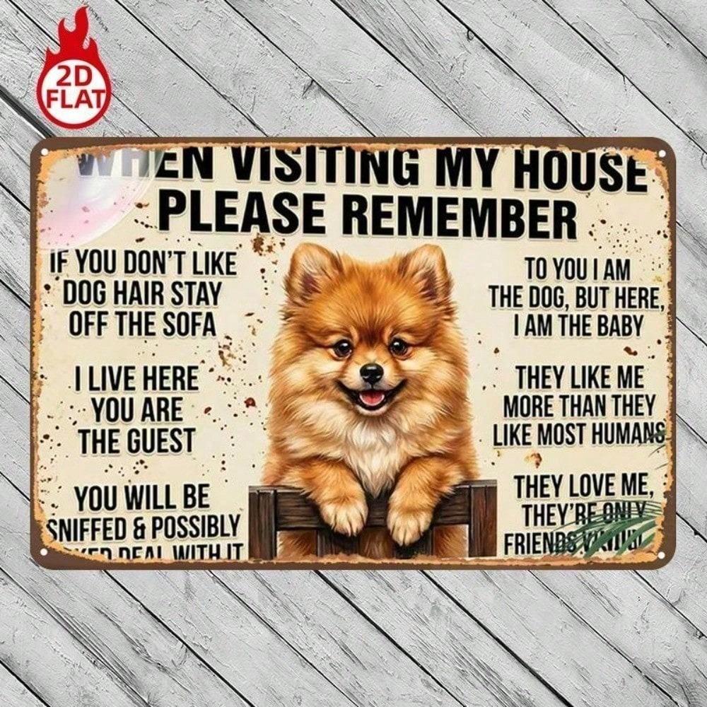 1pc Pomeranian House Rules Metal Sign 8x12in, Funny Pet Wall Art, Playful Dog Decor for Home Bar Garage