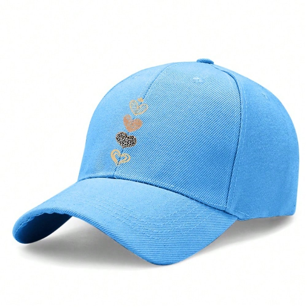[Heart Print Baseball Cap] 2024 Trendy Unisex Black Polyester Moisture-Wicking Adjustable Casual Outdoor Sports Heart Pattern Baseball Hat - Dad Hat небесно-голубой
