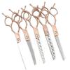 Rose Gold 6.5" Double Tail Pet Grooming Scissors with Curved Tip & Straight Tooth for Cats & Dogs.