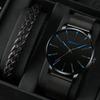 2pcs/set Men Women Business Quartz Watch Minimalist Stainless Steel Band Wrist Watch & Bracelet, Gift For Him Her