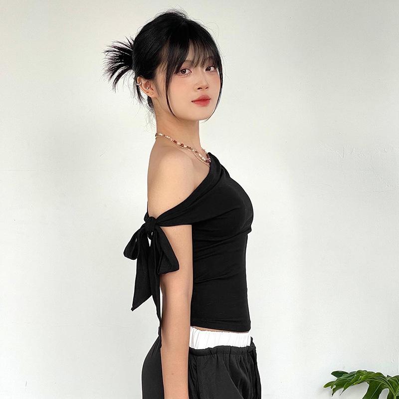 Women's Asymmetrical Off-the-Shoulder Solid Color Summer Top