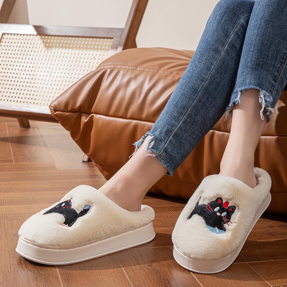 Cotton Slippers for Women, Eva Anti-slip Thick-soled Home Plush Slippers
