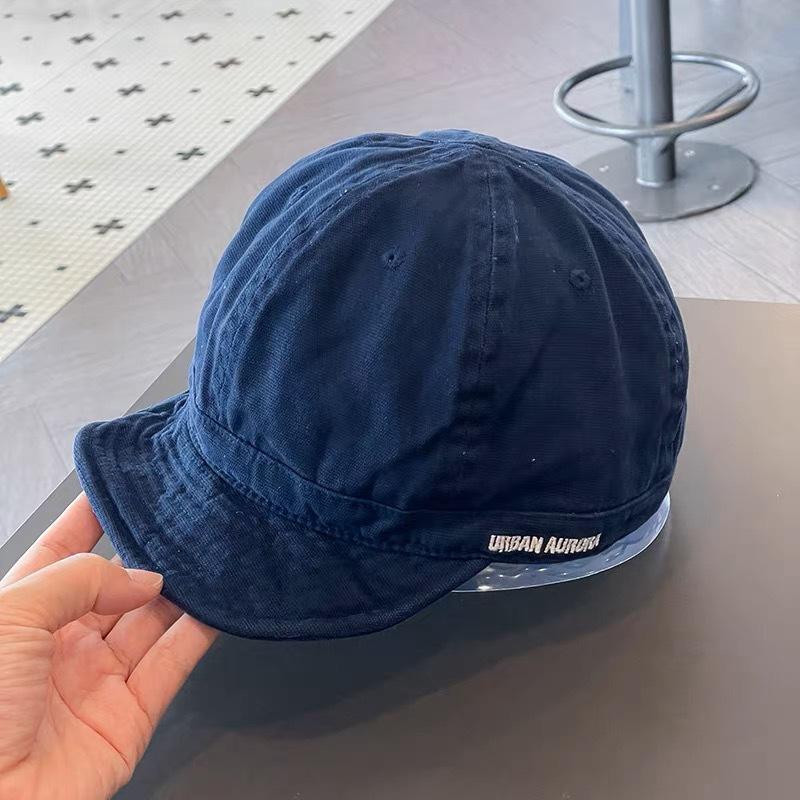 

Винтажная кепка с короткими полями, детская весенне-летняя кепка с солнцезащитным козырьком, мужская бейсболка из хлопка с потертостями и мягким верхом, с плоским краем, пара M（56-58cm） тёмно-синий