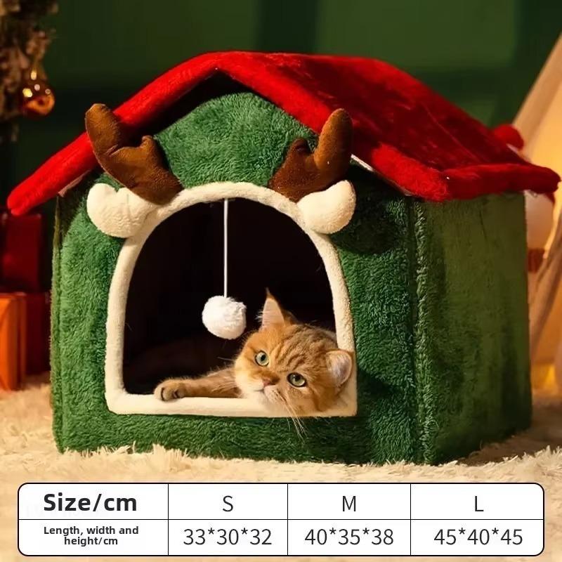 Christmas Cat Nest Dog House Pet Warm Soft Plush Multifunctional Dog Bed Thickened Closed Design Removable Cat House Pet Product