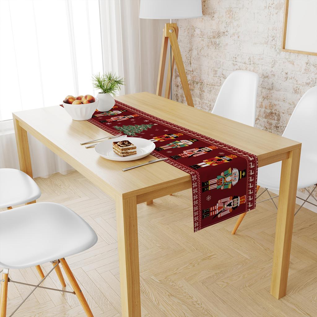 Christmas Nutcracker Red/Pinecone Polyester Table Runner Xmas Holiday Party Decor Winter Dresser Scarf Dining Table Runner Decor