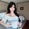 Spice Girl Fake Two-piece Printed Neck Plaid Strap V-neck Short Top Design Sense Niche Slim Short-sleeved T-shirt Women