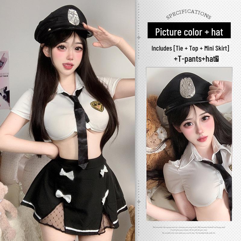 Set Lingerie Sexy Uniformă de Poliție: Fustă Mini Bodycon Pure Desire & Ispită cu Talie Joasă, Design cu Îndepărtare Liberă
